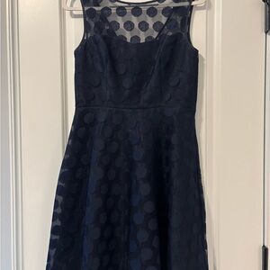Elegant Navy Blue Polka Dot Dress